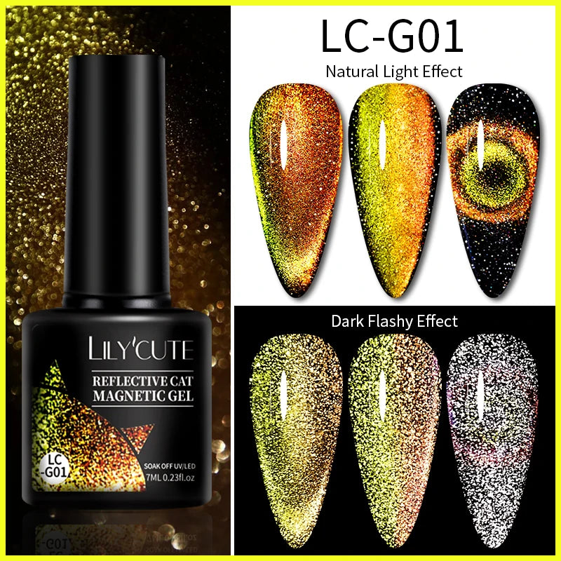 LILYCUTE 7ML Ocean Blue Cat Magnetic Gel Nail Polish Sparkling Glimmer Gel Polish Semi Permanent UV Magnet Gel Varnish Nail Art