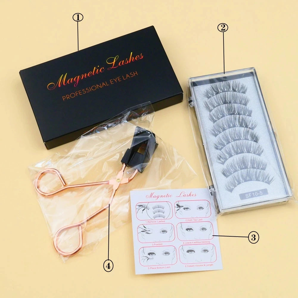 2 Pairs 5 Magnet Magnetic False Eyelashes 3D Natural magnetic Lashes Handmade Mink Eye Lashes faux cils magnetique