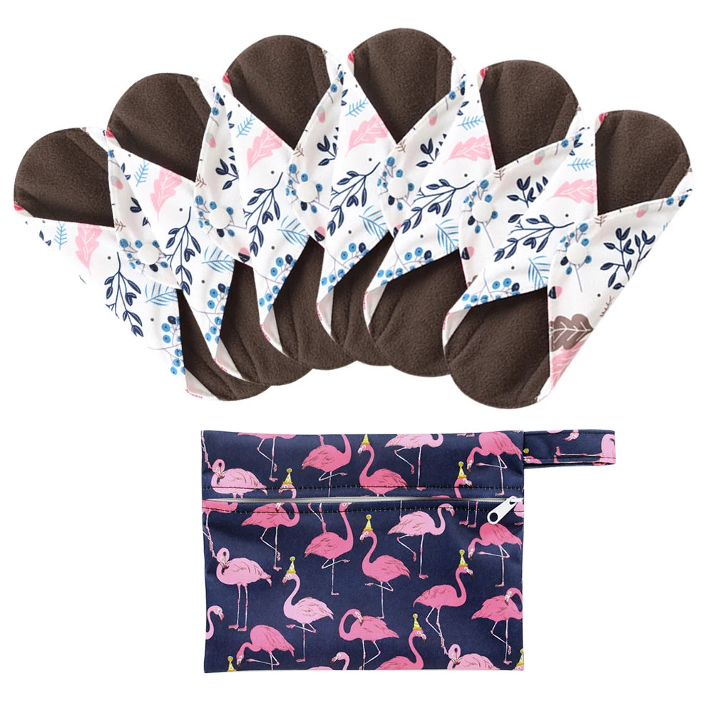 Ohbabyka Reusable Pads bamboo Charcoal Sanitary Pads Mama Menstrual Cotton Pads Washable Panty Liner Pads Health Feminine6+1set
