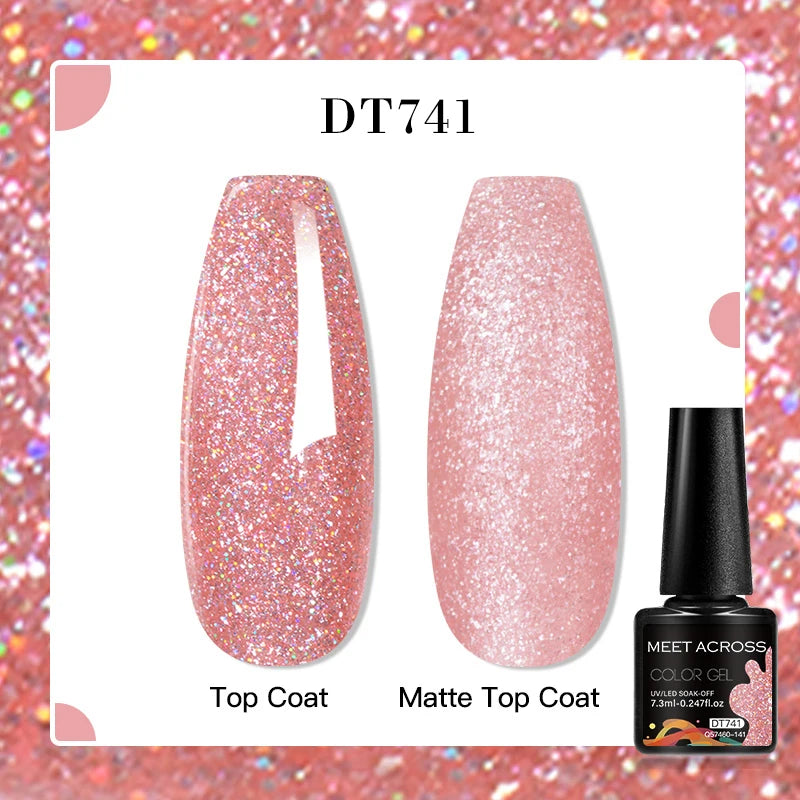 MEET ACROSS 7ml Red Blue Green Metallic Gel Nail Polish Super Bright Mirror Effect Semi Permanent LED UV Gel Nail Art Varnish