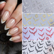 1pcs Gilded French 3D Embossed Nail Stickers Metallic V-Shaped Lace Fingertip Pattern Charming Design Nails Decoration Supplies