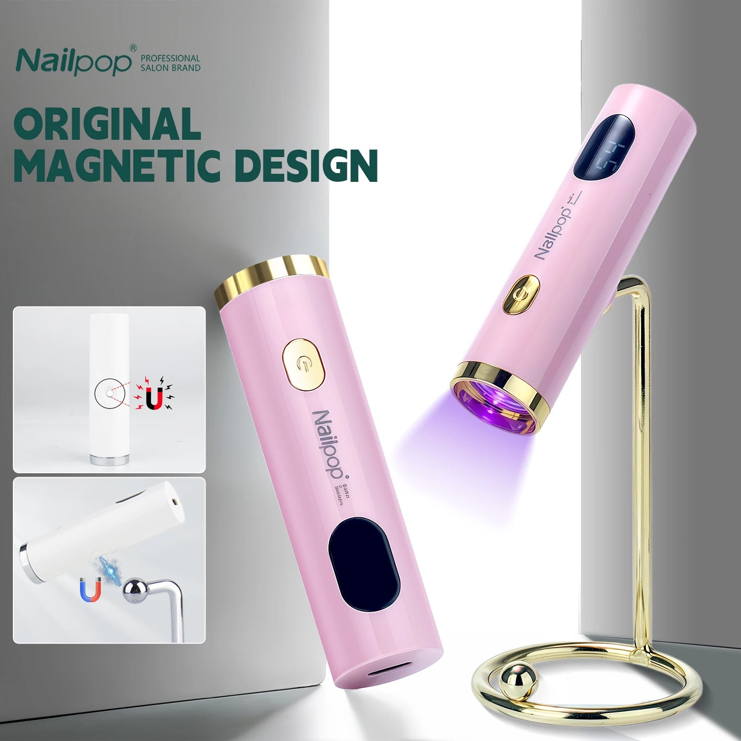NAILPOP Portable Magnetic Pink UV Nail Lamp Handheld USB Rechargeable Gel Nails Lamp Detachable And Usable for Professional Use