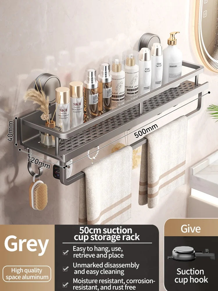 No Drill Suction Cup Suction Bathroom Rack Bathroom Shelf Toilet Space Aluminum Hanging Rack Bathroom Organizer Hang On The Wall