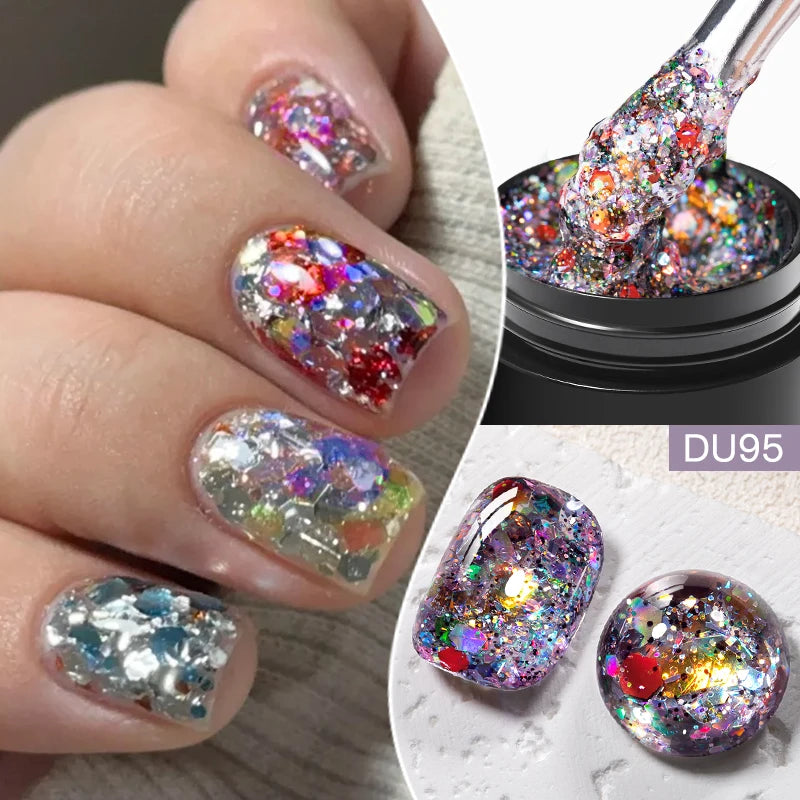 8ML Glitter Gel Nail Polish Shining Mineral Sequins Soak Off UV LED Nail Gel Semi Permanent Nail Art Supplies for Manicure