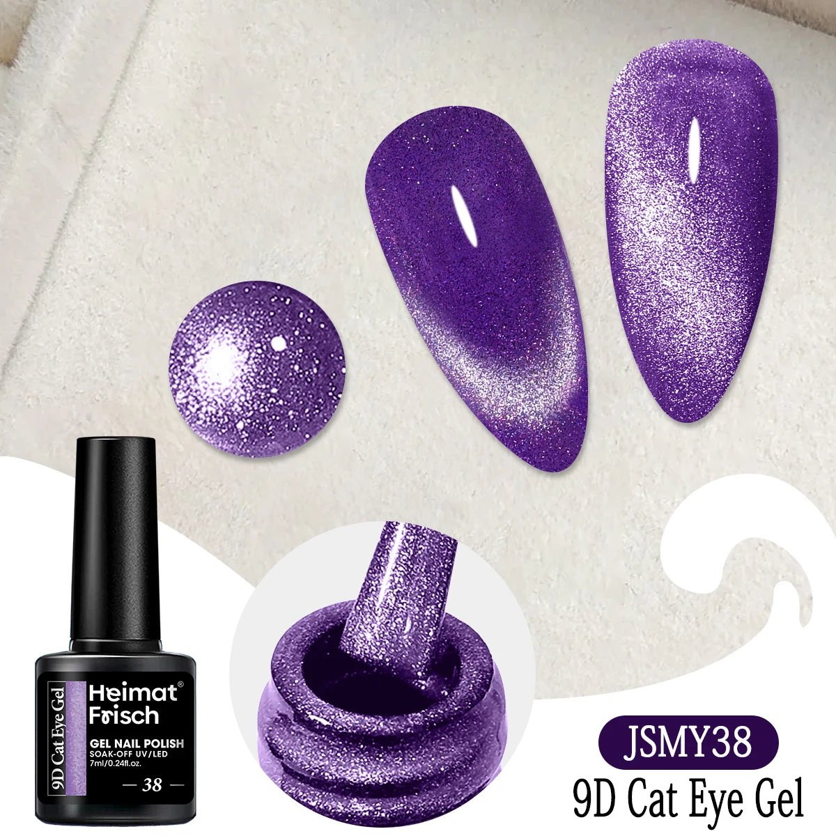 Heimat Frisch Single 0.24oz Crystal Cat Eye Gel Nail Polish - Holographic Glitter, Translucent and Magnetic Effect, Long-Lasting