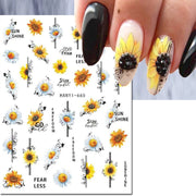 3d Nail Art Decals Geometric Lines Daisy Sunflowers Letters Adhesive Sliders Nail Stickers Decoration For Manicure