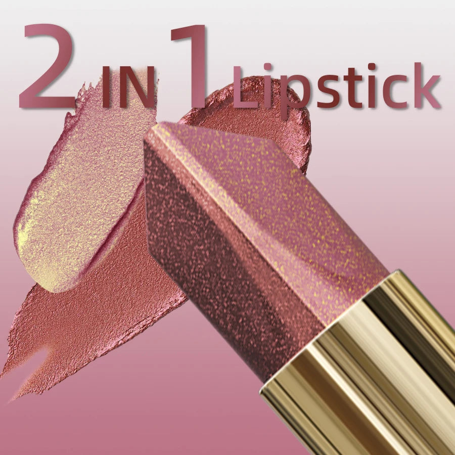 4 Color Glitter Two Tone Lipstick Matte Pearlescent Lip Tint,Shiny Metallic Lip Senior Lip Korean Makeup Gifts Lip Gloss Lip Oil
