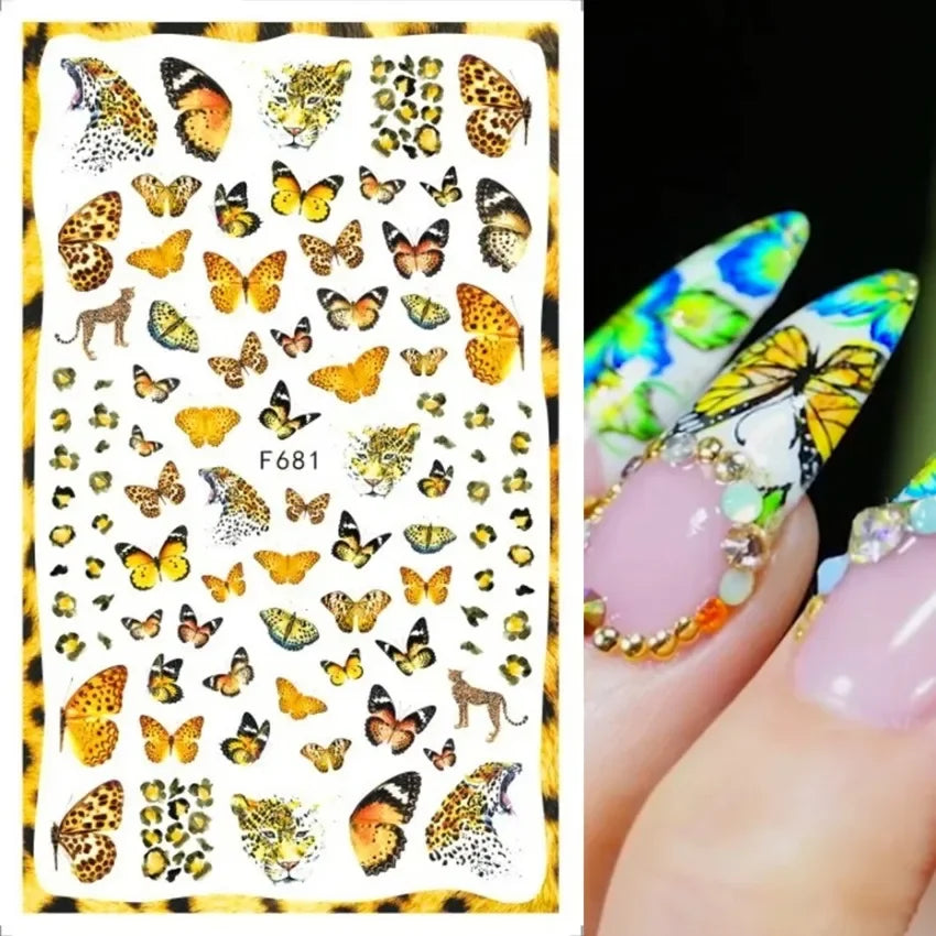 1PCS Black White Butterfly Laser Nail Stickers Y2K Nail Art Decoration Abstract Lines Bronzing Flowers Stickers For Nails