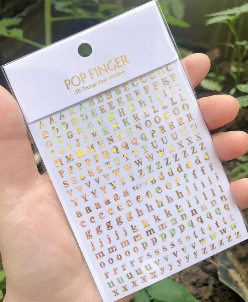Numbers Decals Roman 26 English Alphabet 3D Self-adhesive Nail Art Decal Sticker Word Small Letter Nail Tattoos Decal Stickers