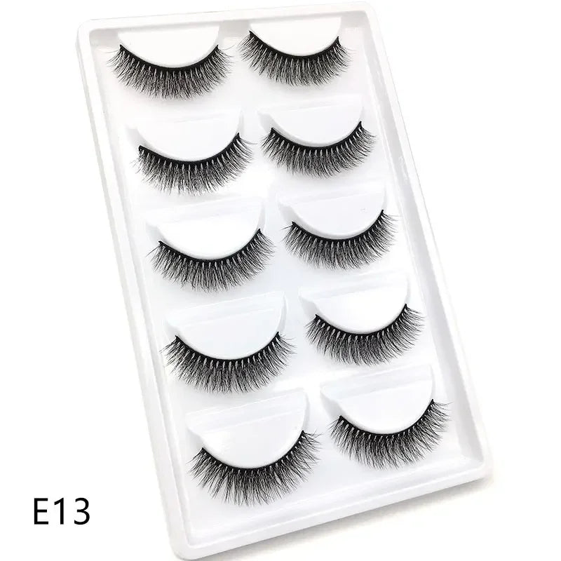 AMSNCN NEW 5Pair 100% Real 3D Mink Lashes Soft Natural False Eyelashes Makeup Long Eye Lashes Eyelash Extension CiliosH13mini