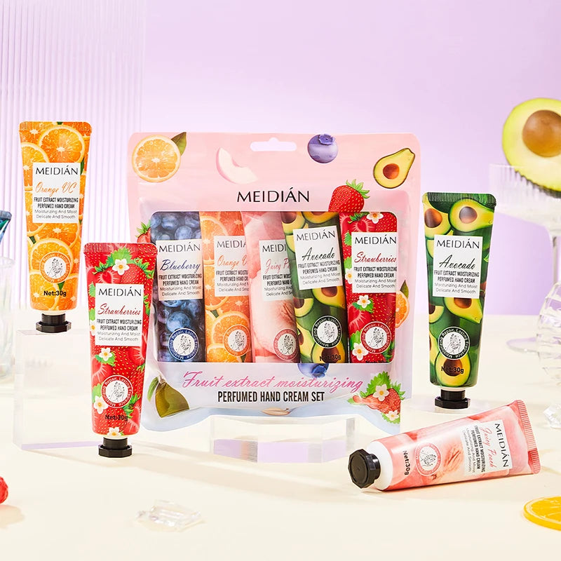 Meidian 5-Piece Fruit Fragrance Hand Cream Set – Moisturizing & Hydrating Hand Care for Dry Skin, Helps Keep Hands Soft, Smooth & Nourished