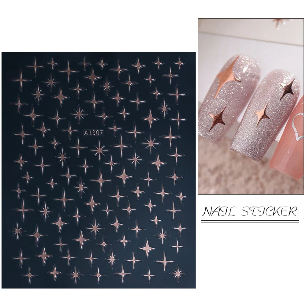 1pcs Star-Themed Nail Art Stickers 3D Self-Adhesive Plastic Decals With Glitter Finish Anime Rectangle Shape Ideal For DIY Nails