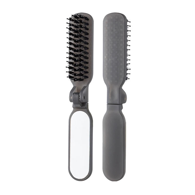 Boar Bristle Massage Hair Comb Anti Static with Makeup Mirror Folding Comb High Skull Integrated Styling Combs Supplies
