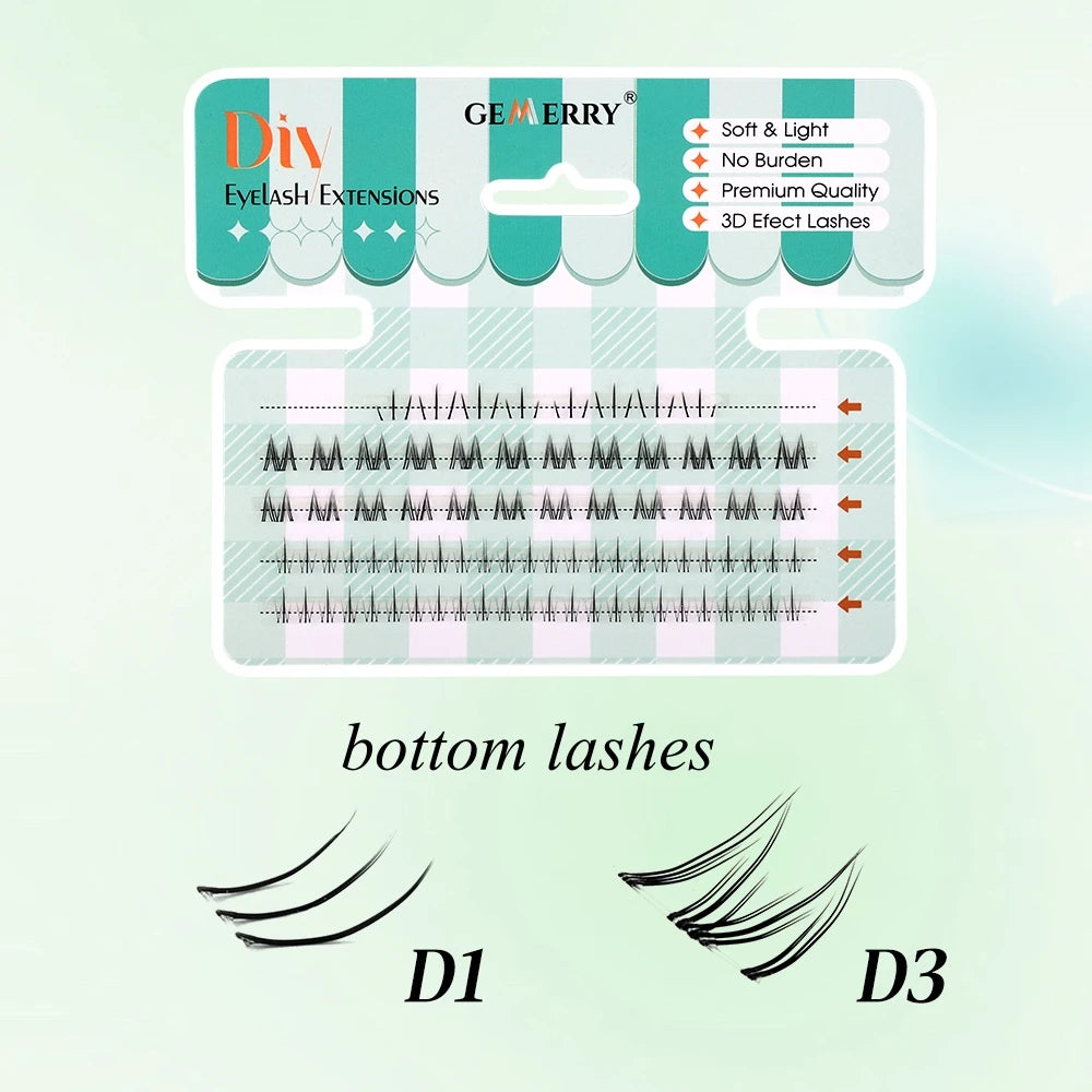 Gemerry 280 Cluster DIY Eyelashes 10D/20D 30D/40D Premade Volume Fan Lash Extension Individual Faux Mink Heat Bonded Lashes Soft