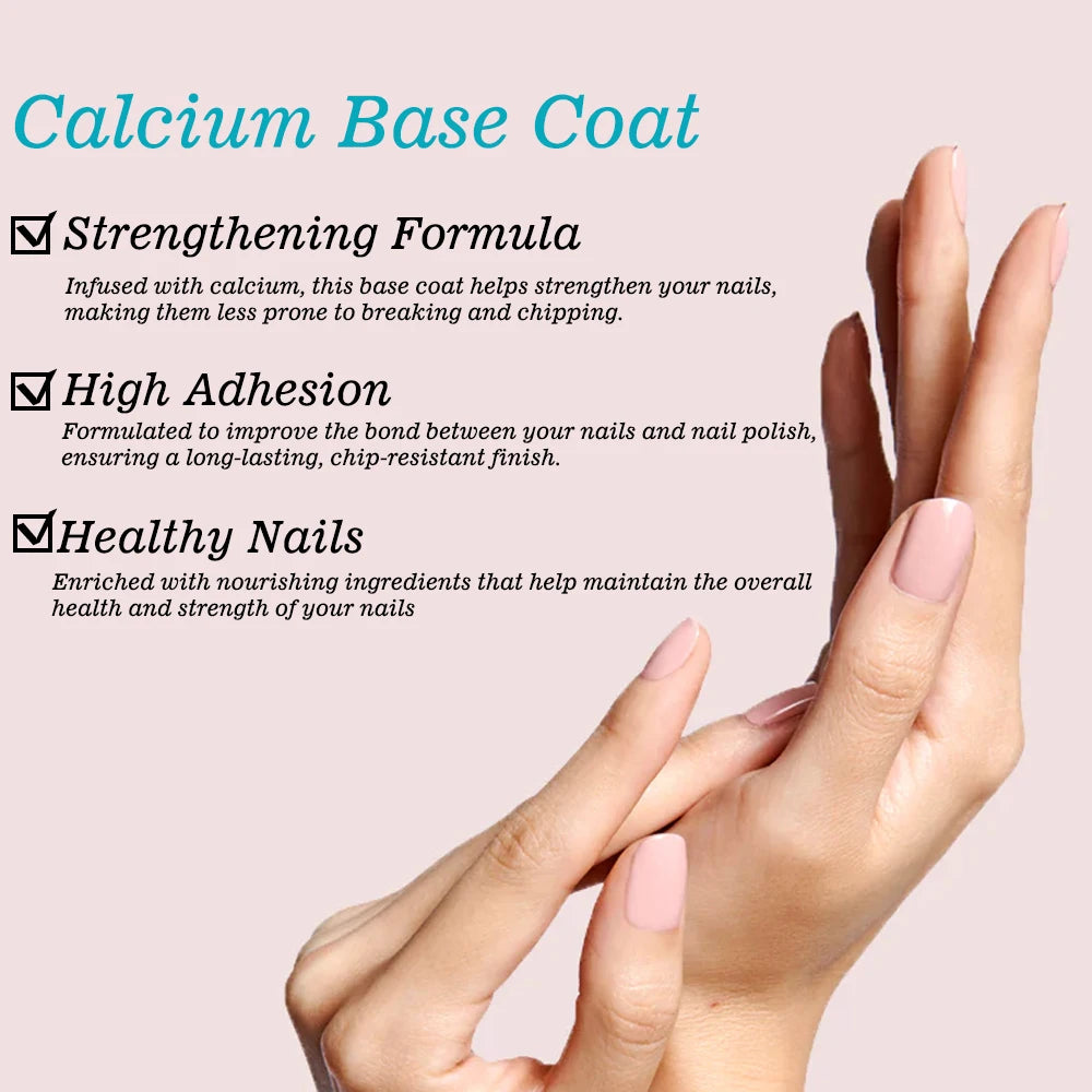KODIES GEL NEW Base Coat Calcium Rubber Base Gel Nail Polish 15ML Stronger Healthy Nails Strengthener Semi Permanent UV Primer