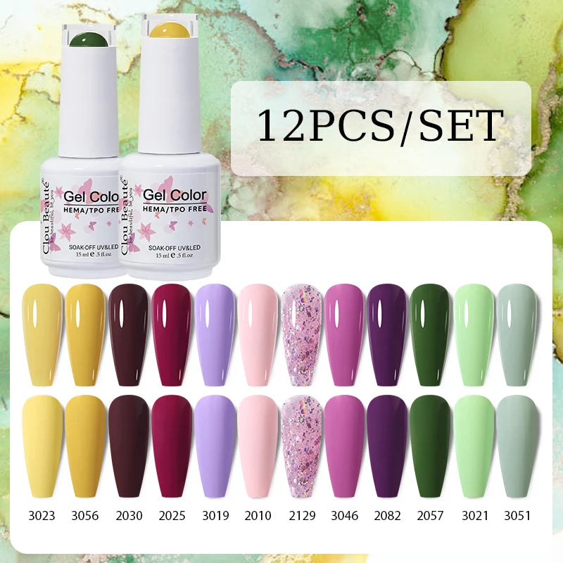 Clou Beaute 12pcs Gel Nail Polish Manicure Set Color 15ml White Glass Bottle Nail Art Kit Vernis Semi Permanent Nail Art Varnish