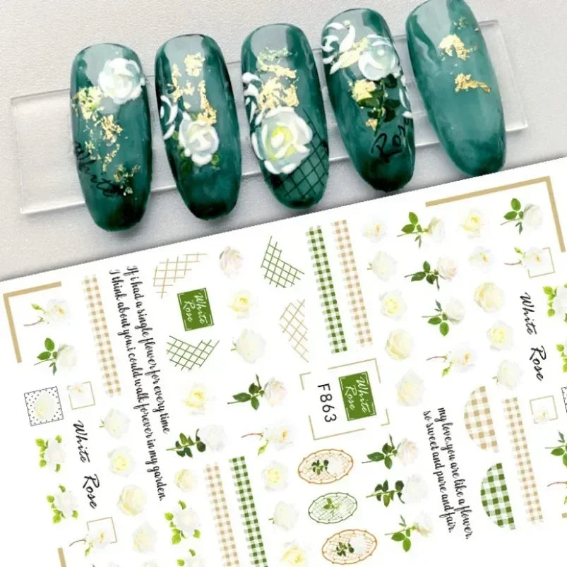 Cherry Blossom 3D Nail Stickers White Flower Petals Nail Art Decals Elegant Wedding Design Spring Sakura Manicure Slider Decor