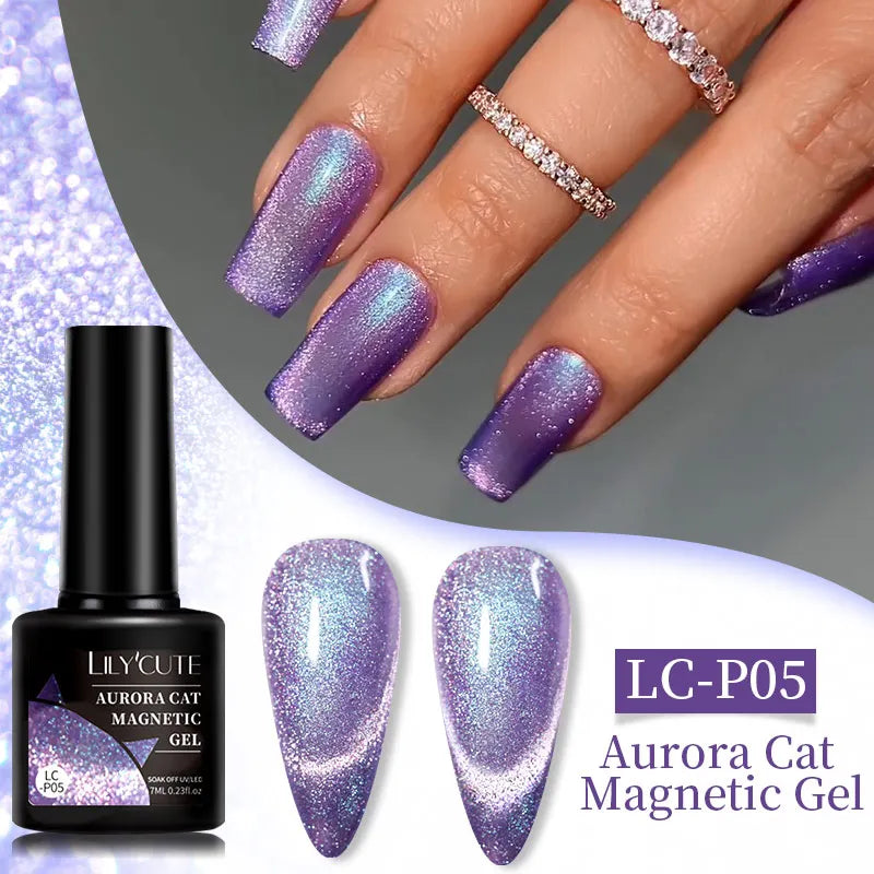 LILYCUTE 7ml 9D Black Crystal Cat Magnetic Gel Nail Polish Laser Silver Glitter Semi Permanent Manicure For Nail Art Gel Varnish