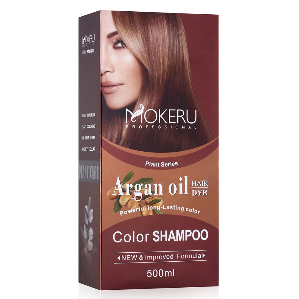 Mokeru 500ml Argan Oil Essence Natural Long Lasting Dark Brown Permanent Hair Dye Shampoo For Gray Hair Women Fast Color Dyeing