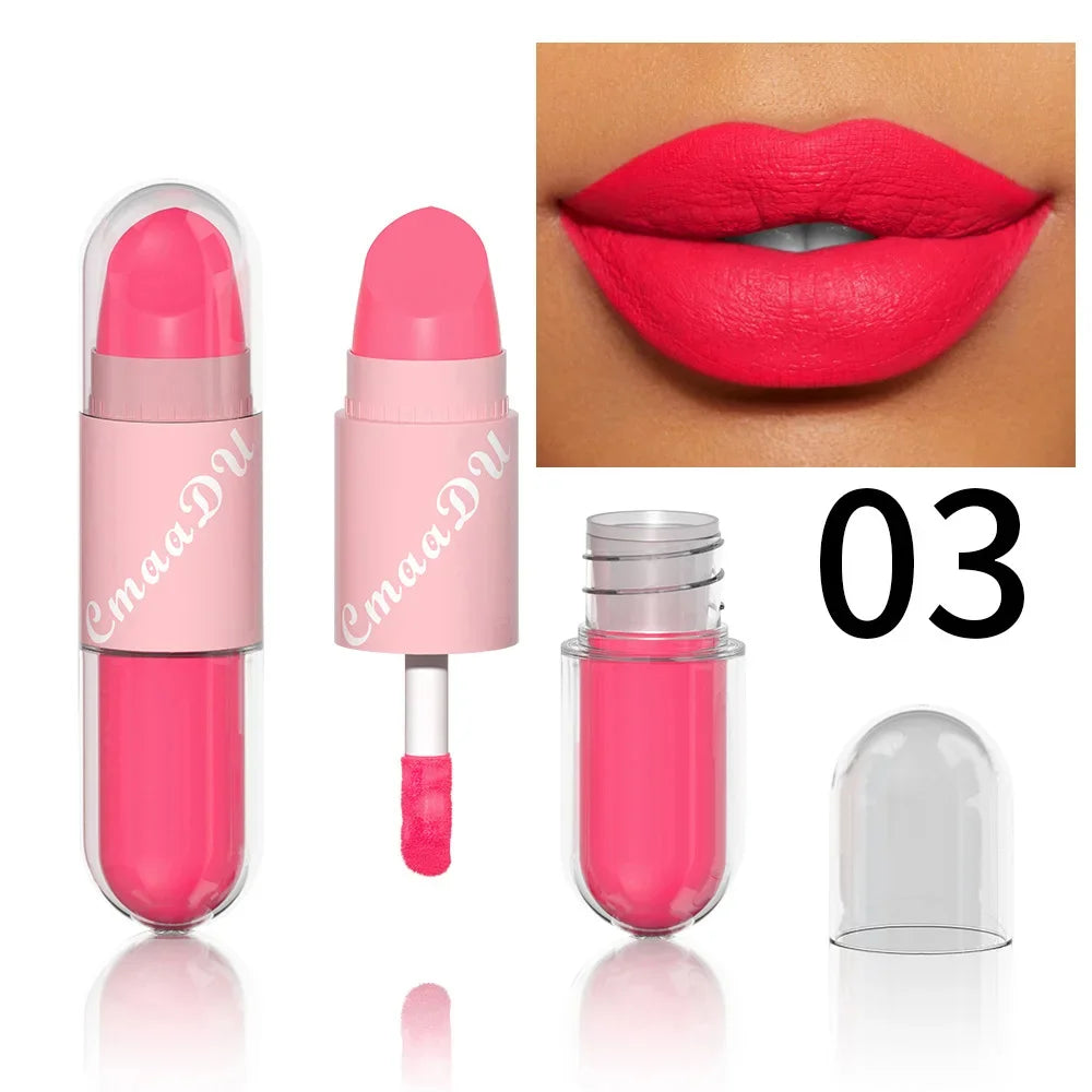 18Color 2In1 Matte Velvet Liquid Lipstick Double Head Sexy Red Purple LipGloss Moisturizing Lasting Waterproof Lip Glaze Make Up