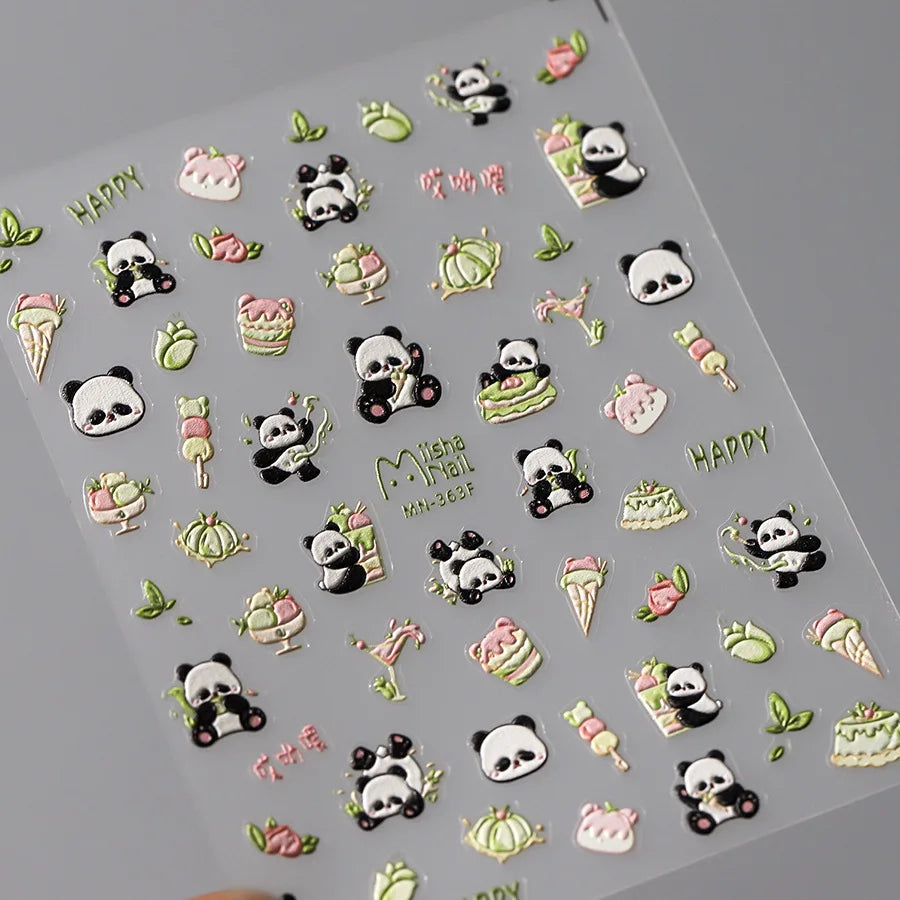 1pcs 5D Embossed Chinese Bamboo Panda Design Nail Art Kawaii Stickers Self-adhesive Transfer Nail Decorations Slider Decals DIY