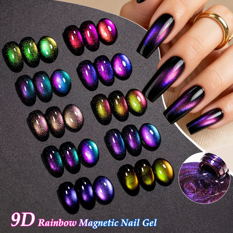 9D Rainbow Cat Magnetic Gel Nail Polish Chameleon Galaxy Effect Magnetic Semi Permanent Soak Off UV Gel Varnish Nail Supplies
