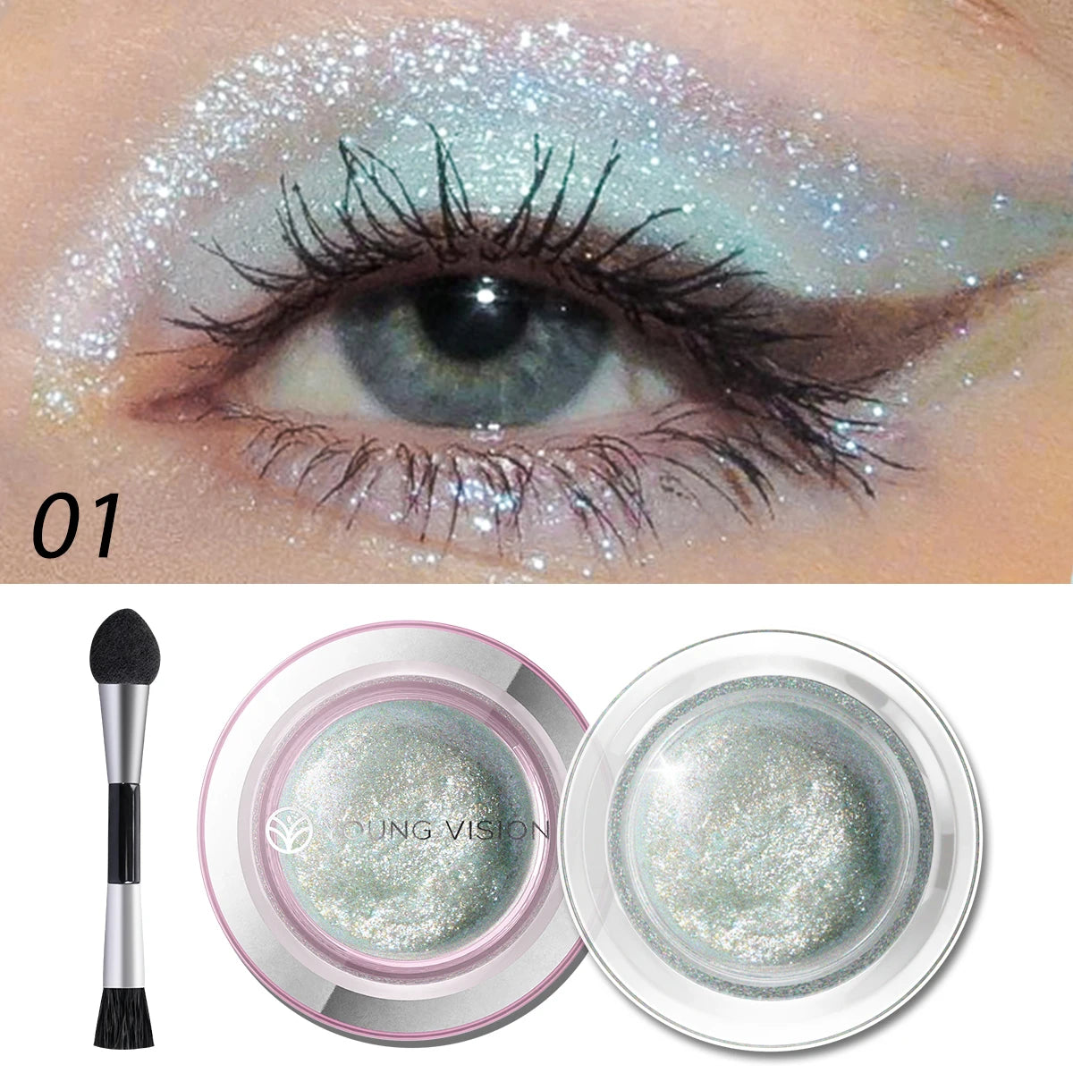 1pcs highlighter liquid eye shadow, waterproof, non-greasy, long-lasting highlight & smoky eye shadow with makeup brush,