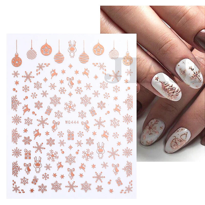 Sliver Bronzing 3D Christmas Nail Art Decoration Sticker Sparkly White Colorful Glitter Geometry Snowflake Winter Slider Foil