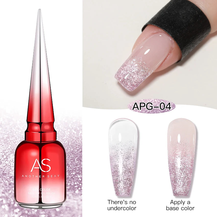 AS 15ml Sparkle Platinum Gel Nail Polish Shiny Pink Gold Silver Glitter Painting Gel Drawing Semi Permanent Tpo Free Varnish
