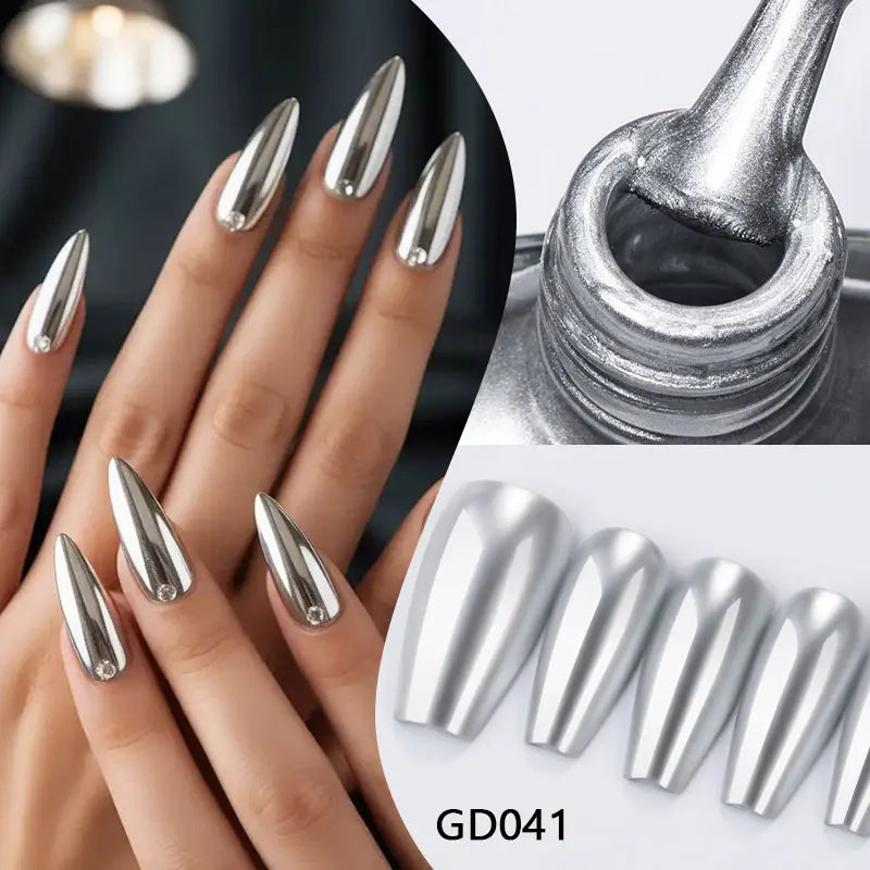 MTSSII 7.5ml Metal Nail Polish, Silver Gold Red Yellow UV LED Soak Off Metallic Nail Art Varnish Quick-Drying Air-Dry Formula