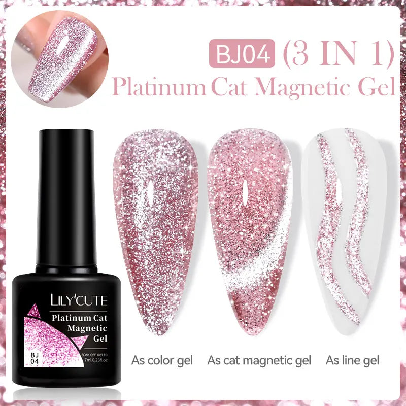 LILYCUTE 7ml 9D Black Crystal Cat Magnetic Gel Nail Polish Laser Silver Glitter Semi Permanent Manicure For Nail Art Gel Varnish