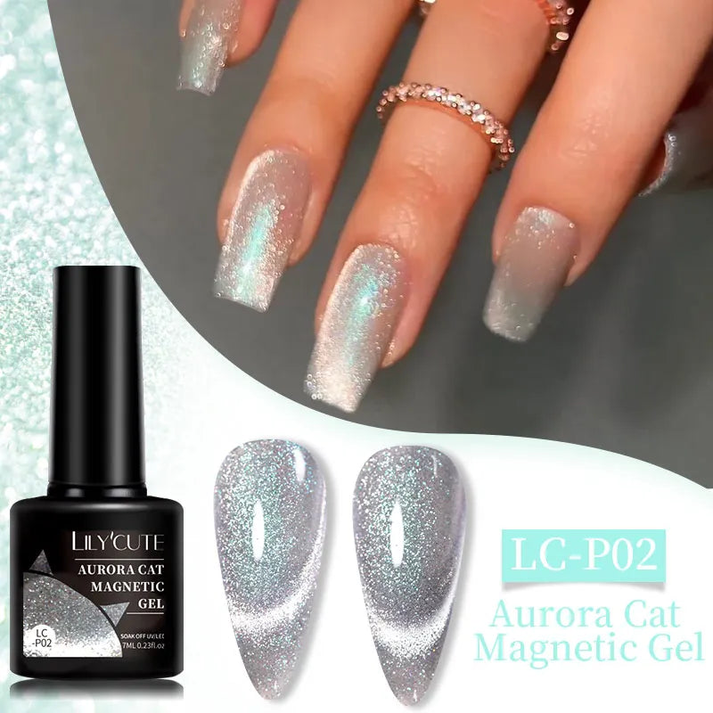 LILYCUTE 7ML Ocean Blue Cat Magnetic Gel Nail Polish Sparkling Glimmer Gel Polish Semi Permanent UV Magnet Gel Varnish Nail Art