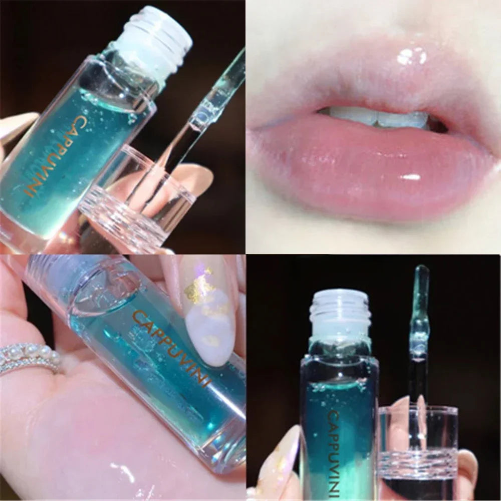 Transparent Crystal Jelly Lipgloss Shiny Clear Mirror Moisturizing Lip Balm Glitter Liquid Lipstick Lip Oil Fruit Taste Lip Tint