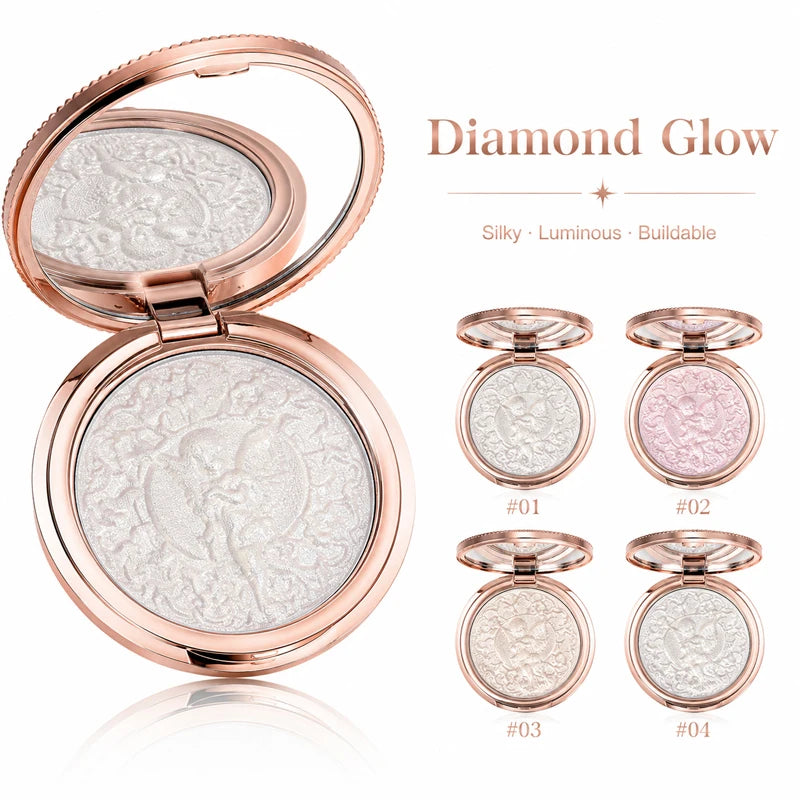 Little Angel Pearl Glow Highlighter Palette 4 Shades Fine Shimmer Face Illuminator Powder Waterproof Long Wear Makeup Gift