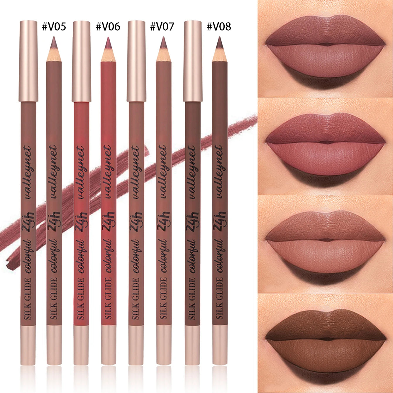 4 Pcs/set Brown Matte Lip Liner | Creamy Waterproof  Long-lasting Waterproof Highly Pigmented Velvety Finish Lip Combo Makeup