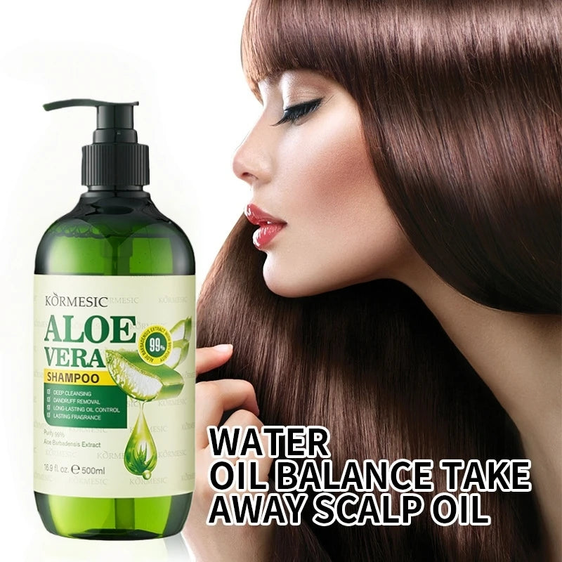500ml Aloe Vera Shampoo, Rich in Aloe Vera Extract, with a Fresh Scent, Newly Upgraded Hypoallergenic Alcohol-Free Formula, Long-Lasting