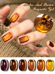 7ml Amber And Brown Magnetic Gel Autumn Black Nails Luxury Coffee Amber Whitening Glass Bead Cat Magnet Gel Brown Red Nails