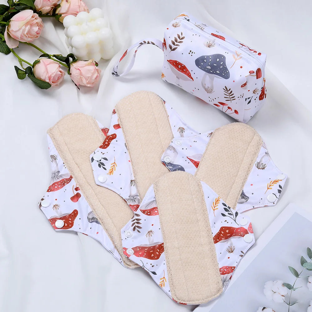4pcs/Set Including 1pc Mini Wet Bag  Mesh Cotton Lining Cloth Menstrual Pads Reusable Sanitary Pads Mama Panty Liners