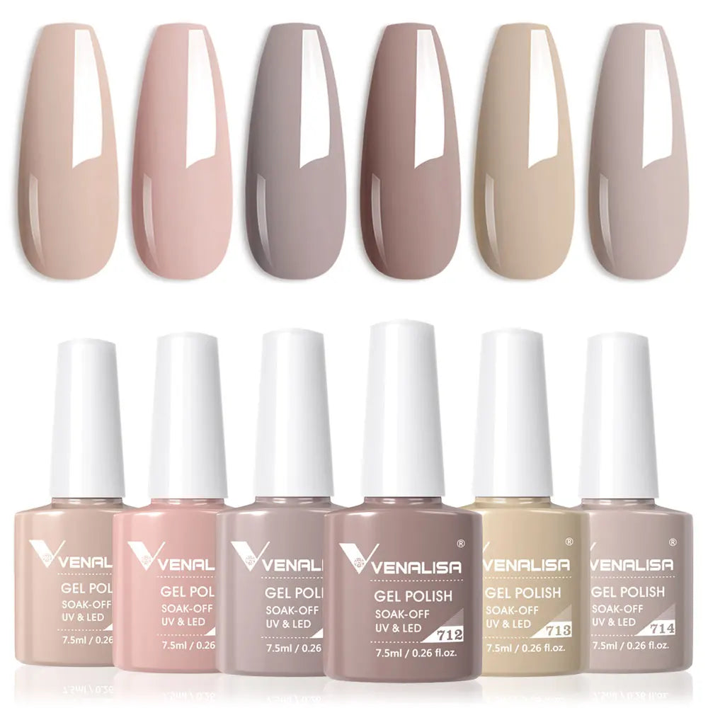 Venalisa Nail Gel Polish Kit HEMA TPO FREE Nude Pink Color Collection Self Leveling Full Coverage Nail Manicure Set 6Pcs Kit