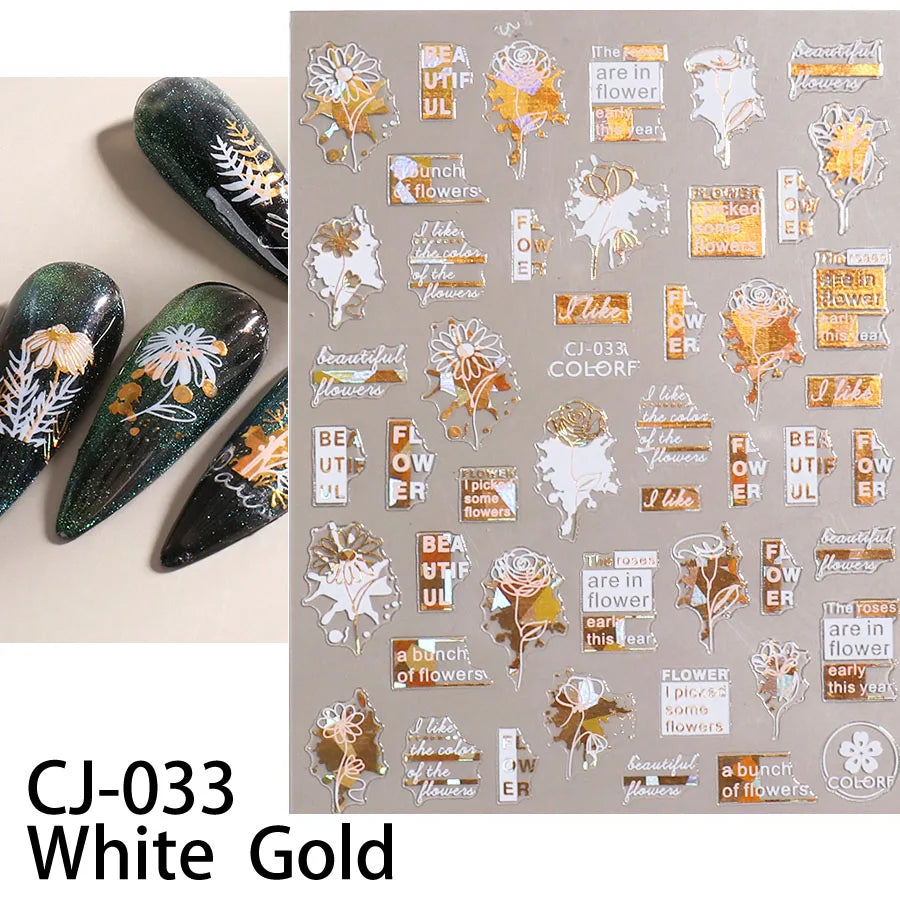 Shiny Gold Star Moon Sun Nail Stickers for Manicure Accessories Heart Feather Animals Printing Self Adhesive Nail Wrap
