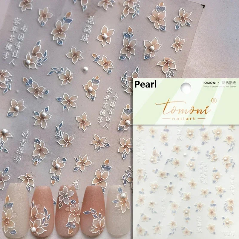 1 pc 5D sunflower nail stickers rose daisy cherry blossom self-adhesive nail art stickers oil painting style decorative sticker