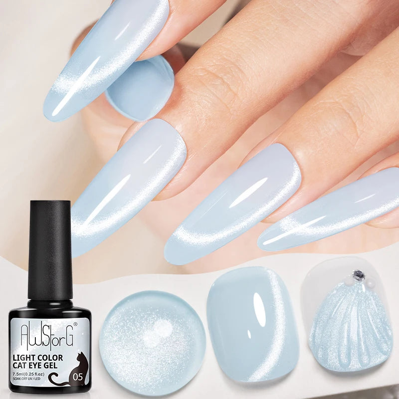AWStorG Intense Rainbow Cat Eye Gel 5ml Holographic Laser Magnetic Nail Gel Soak Off UV LED Gel Polish Shiny Rainbow Manicur