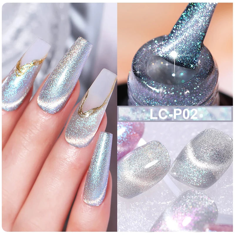 LILYCUTE 7ml 9D Black Crystal Cat Magnetic Gel Nail Polish Laser Silver Glitter Semi Permanent Manicure For Nail Art Gel Varnish
