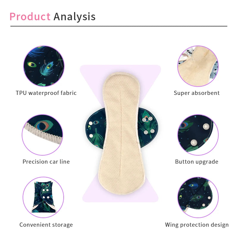 2pcs Washable Menstrual Pad Night Reusable Panty Liner Sanitary Towels Absortable Menstrual Cotton Pads for Women Period