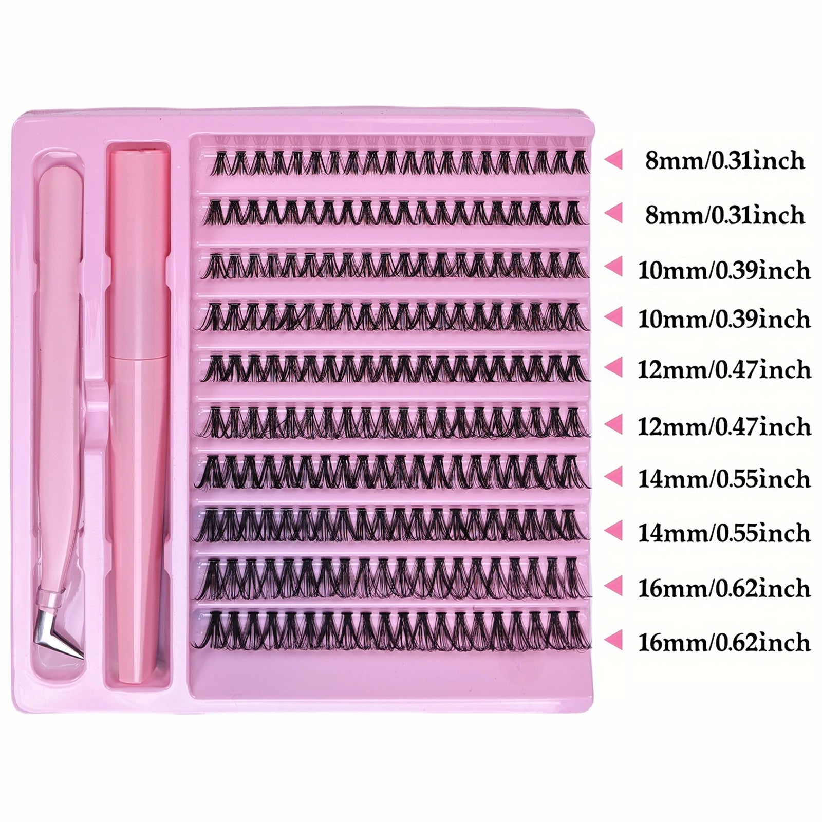 DIY Lash Extension Kit 200pcs Lash Clusters Wispy D Curling False Eyelashes with Bond And Tweezers for Professional And Home Use