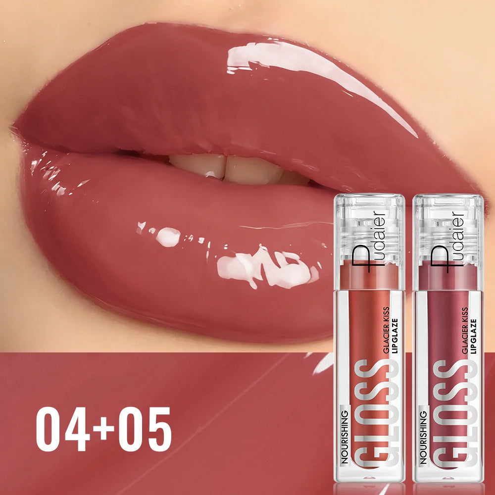 2Pcs Hydrating Glass Lip Gloss Set Plumping Waterproof Long Lasting Non-sticky Lip Tint