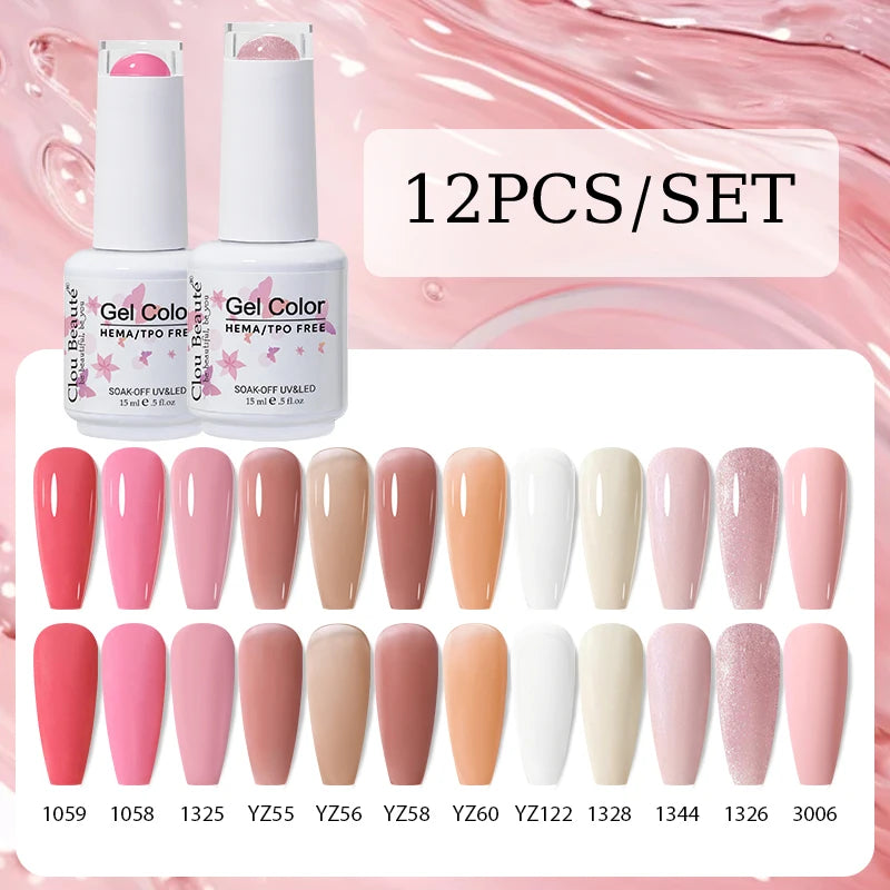 Clou Beaute 12pcs Gel Nail Polish Manicure Set Color 15ml White Glass Bottle Nail Art Kit Vernis Semi Permanent Nail Art Varnish