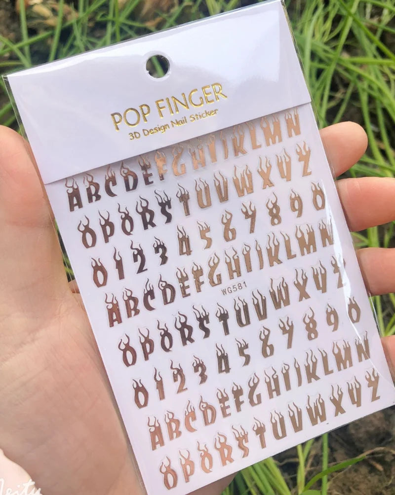 New Roman 26 English Alphabet Number 3D Self-adhesive Nail Art Decal Sticker Word Small Letter Nail Tattoos Decal Stickers