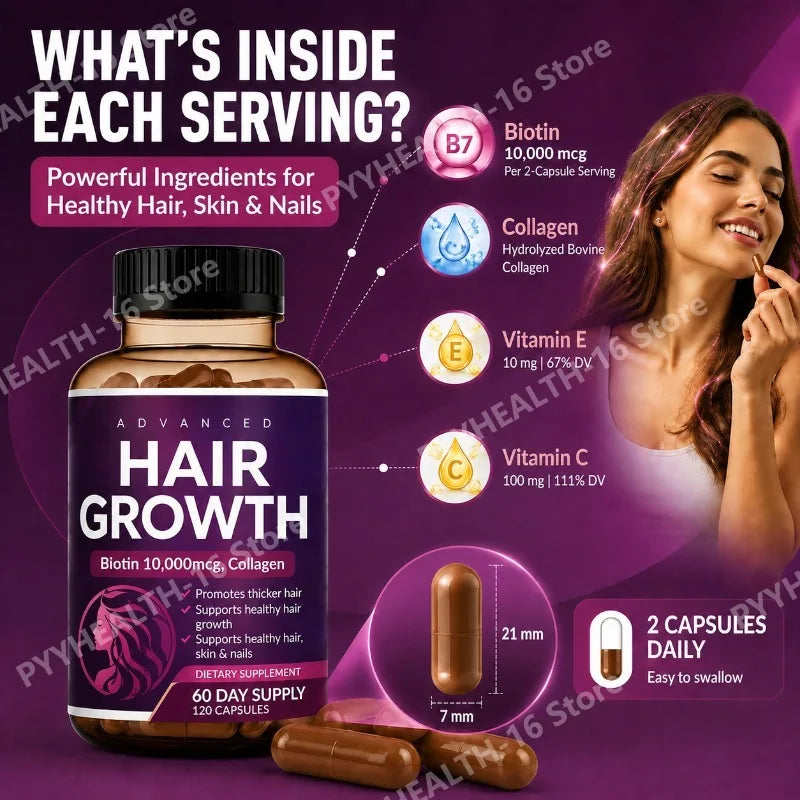 Hair Skin Nails Wellness Capsules Biotin 10000mcg Collagen MSM Herbal Blend Vitamin Blend Daily Support Women Men 120 Capsules