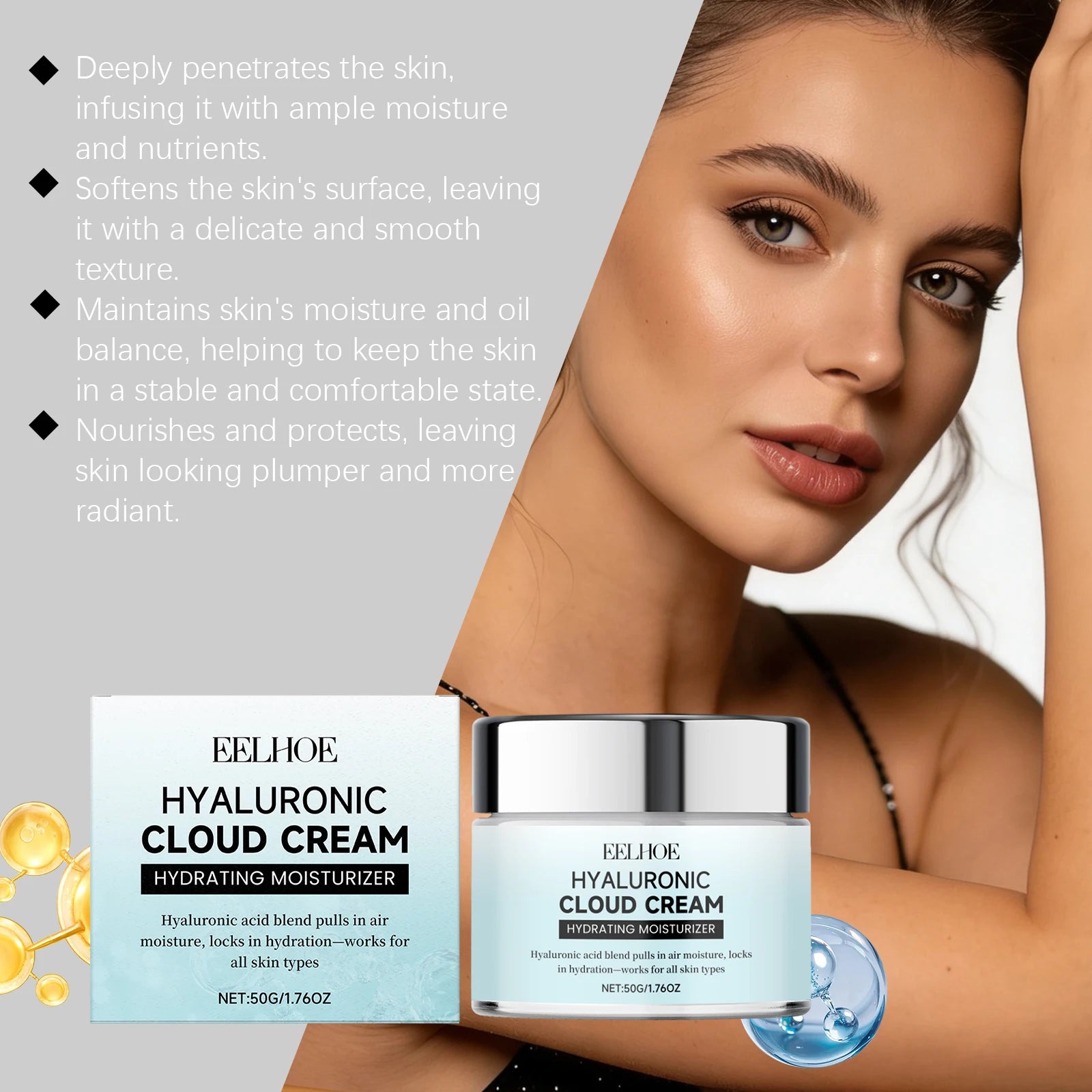 Hyaluronic Cloud Cream Hydrating Non-Greasy Lightweight Tighten Brightening Smoothing Nourishing Makeup Primer Face Cream